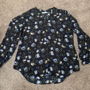 Violet & Claire Womens XL Blue Dark Floral Button Down Blouse‎ Whimsigoth Career